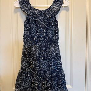 Place Navy Blue Kids Dress with White Pattern